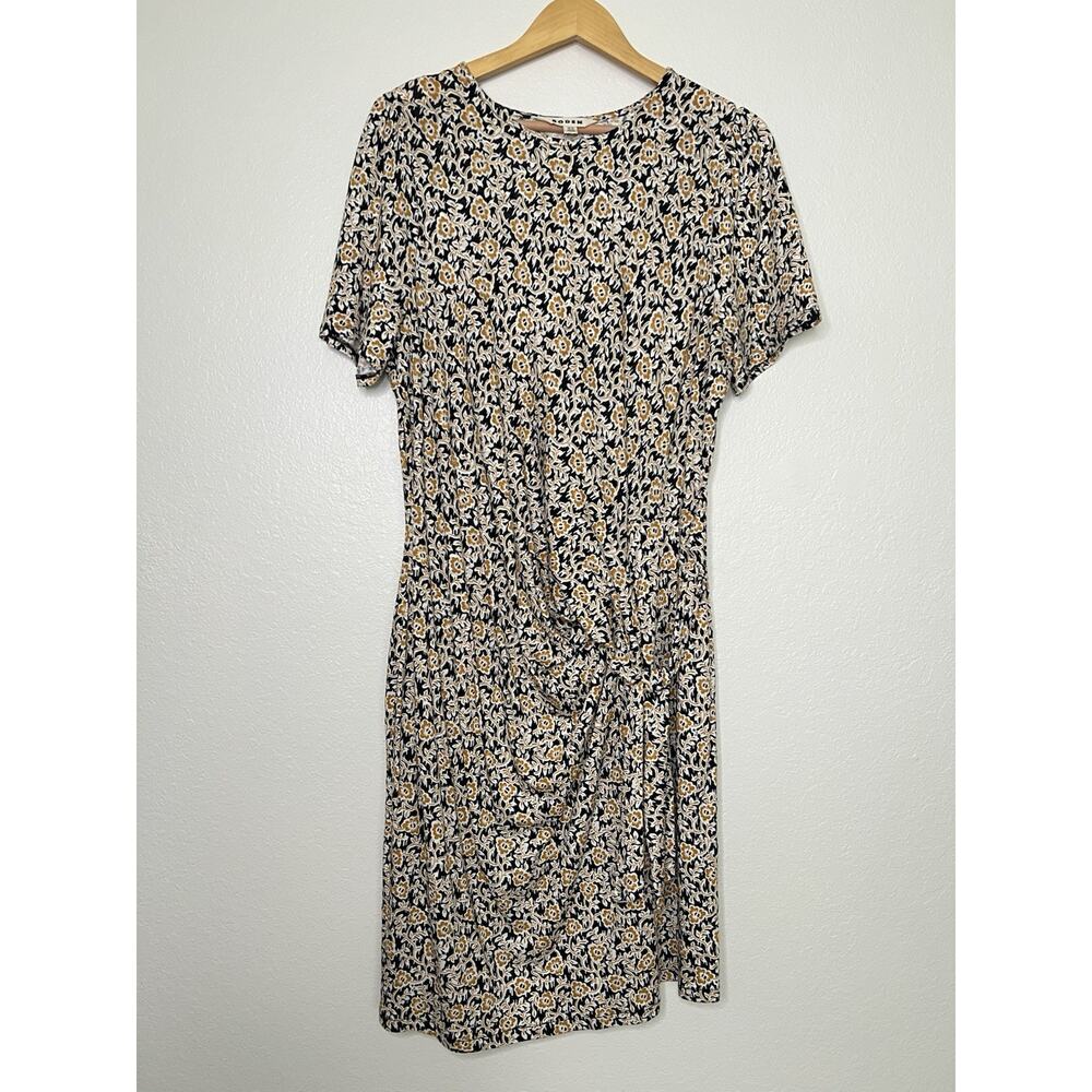 Boden Tie Knot Front Jersey Midi Short Sleeve Floral Black Yellow Dress Size 14